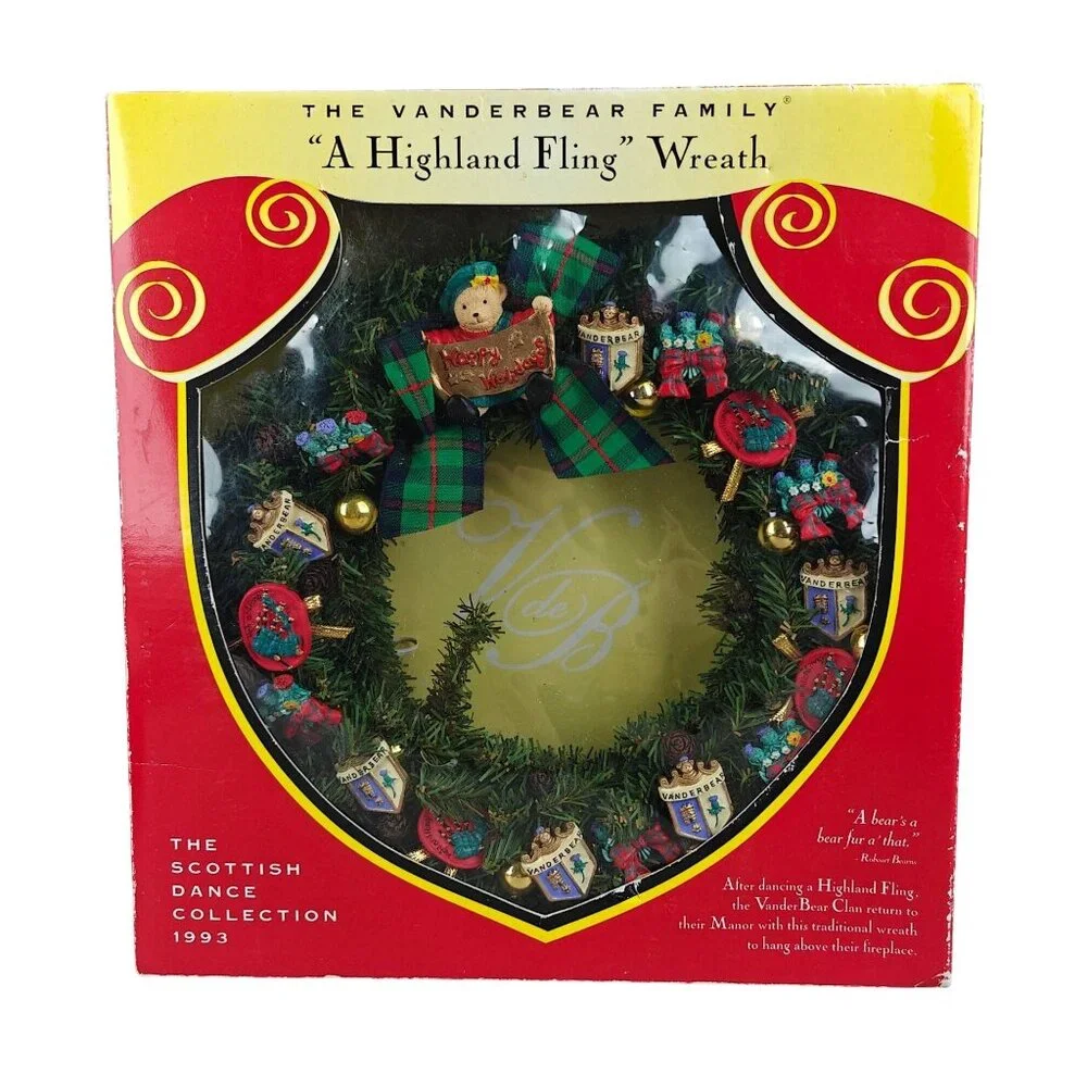 The VanderBear Family A Highland Fling Wreath 1993 Scottish Dance Tartan Decor